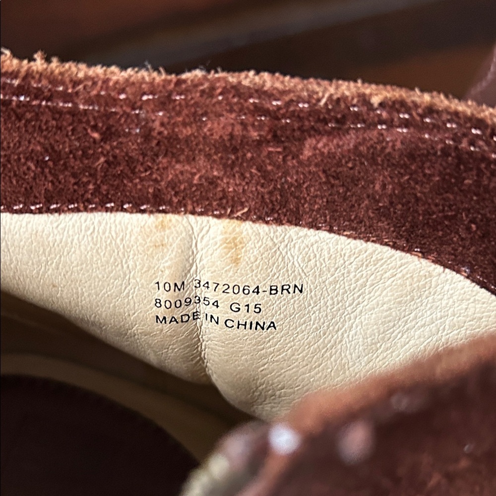 Frye Women's Chestnut Suede Heeled Boots. Size 10. - Picture 9 of 11